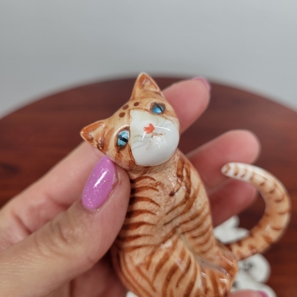 Orange Tabby Cat Figurine Fine Bone China Cute Ring Holder Jewelry Organizer Vtg - Picture 12 of 13